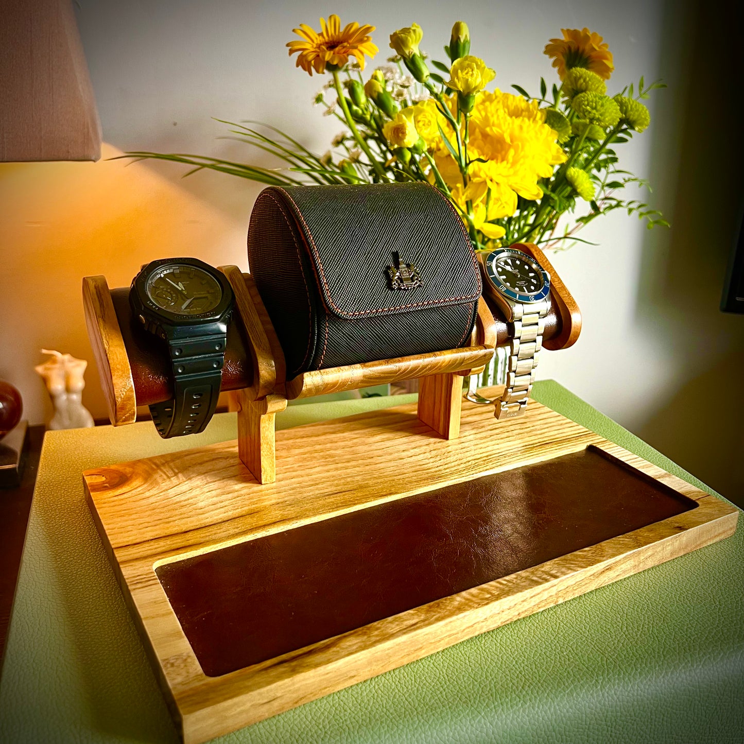 Hand Crafted Wooden Watch Stand With Square Edge.